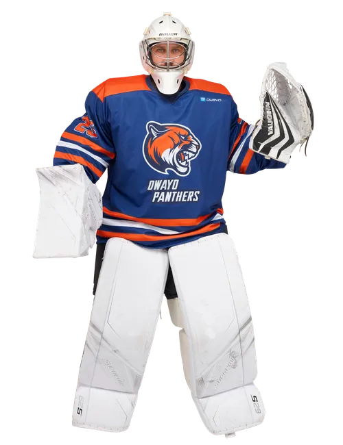  Modellen er 175 cm høy og har på seg størrelse Goalie-XL